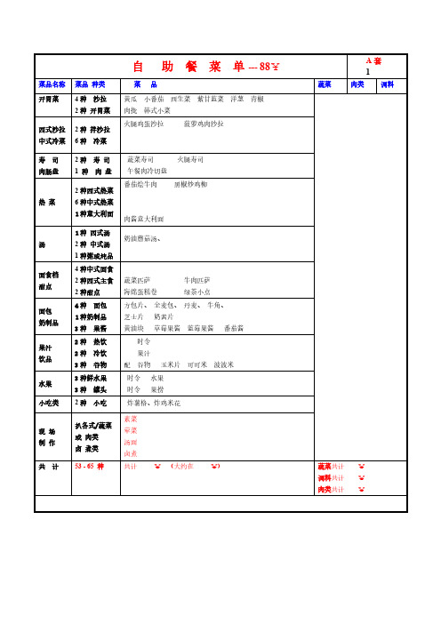 星级酒店标准—自助餐单