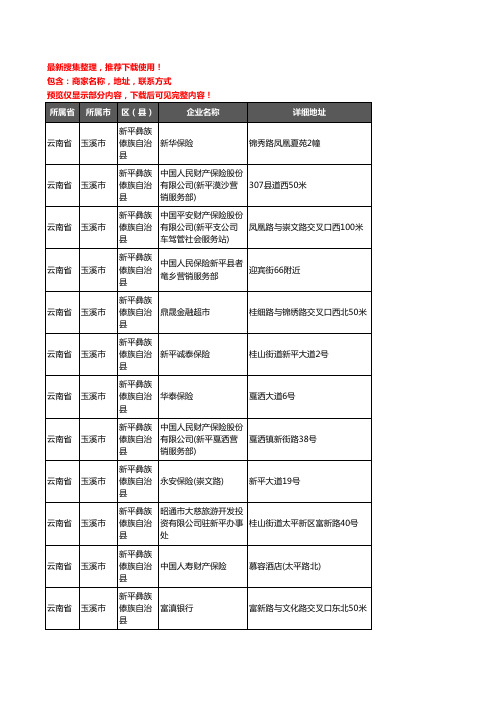 新版云南省玉溪市新平彝族傣族自治县保险企业公司商家户名录单联系方式地址大全39家