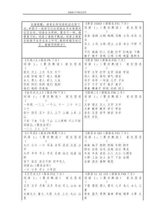 统编版二年级上册全册认读词语和听写词语词语
