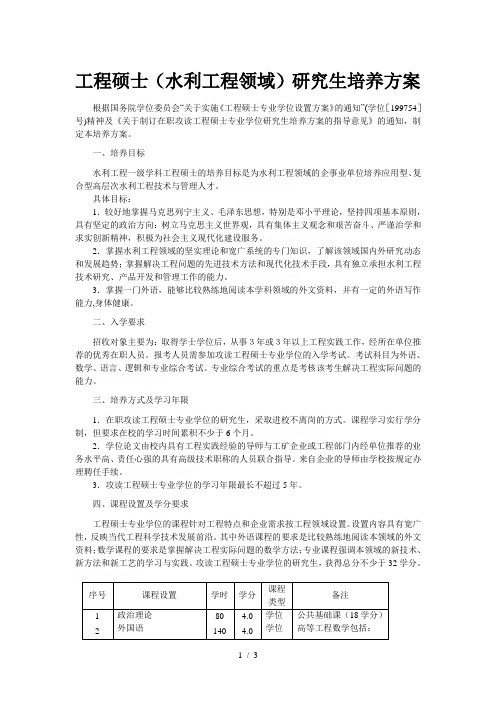 工程硕士(水利工程领域)研究生培养方案