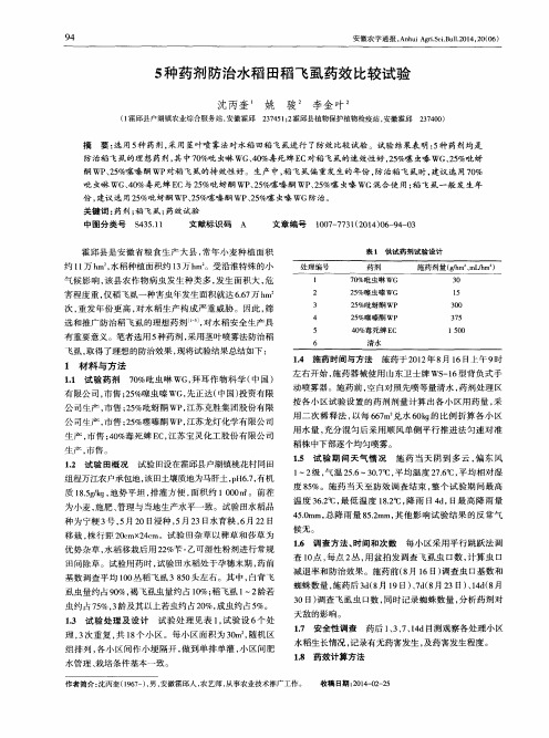 5种药剂防治水稻田稻飞虱药效比较试验