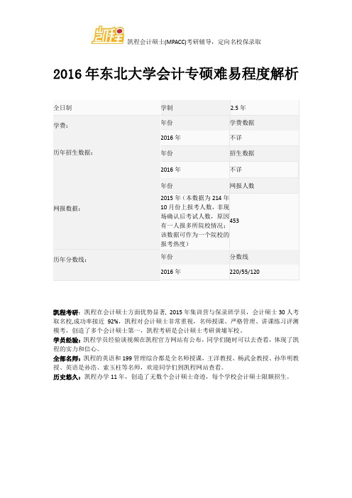 2016年东北大学会计专硕难易程度解析