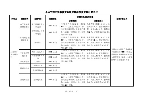 个体工商户定额核定系统定额标准及定额计算公式