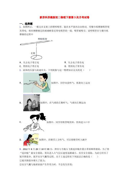 新苏科苏教版初二物理下册第3次月考试卷