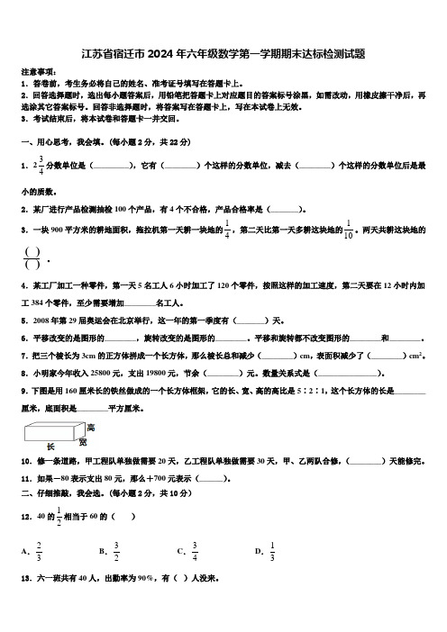 江苏省宿迁市2024年六年级数学第一学期期末达标检测试题含解析