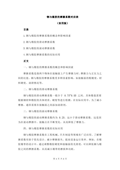 钢与橡胶的摩擦系数对应表