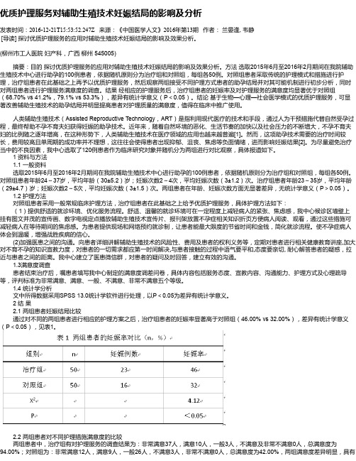 优质护理服务对辅助生殖技术妊娠结局的影响及分析