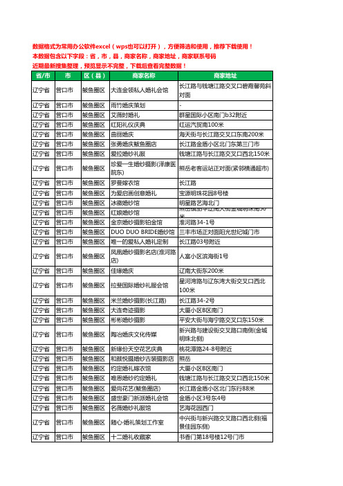 2020新版辽宁省营口市鲅鱼圈区婚庆公司工商企业公司商家名录名单联系电话号码地址大全87家