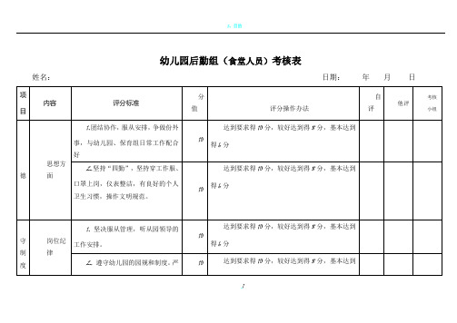 幼儿园后勤组(食堂)考核表