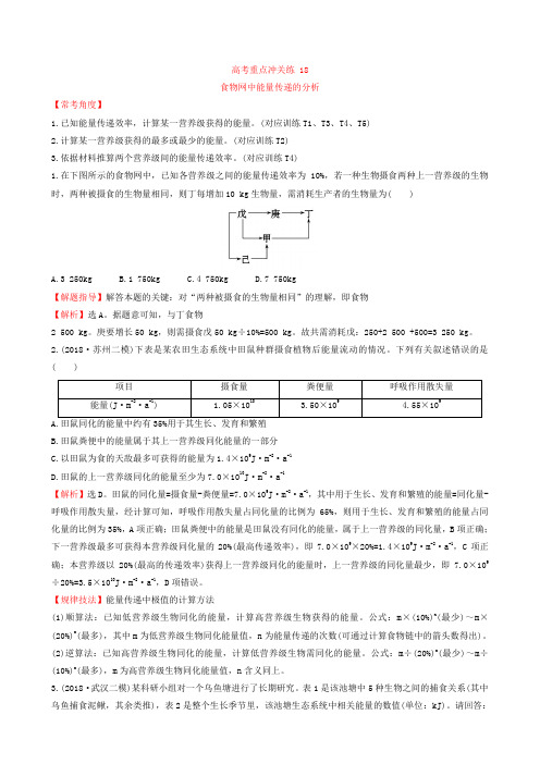 2019届高考生物二轮复习 题型专练 高考重点冲关练18 食物网中能量传递的分析