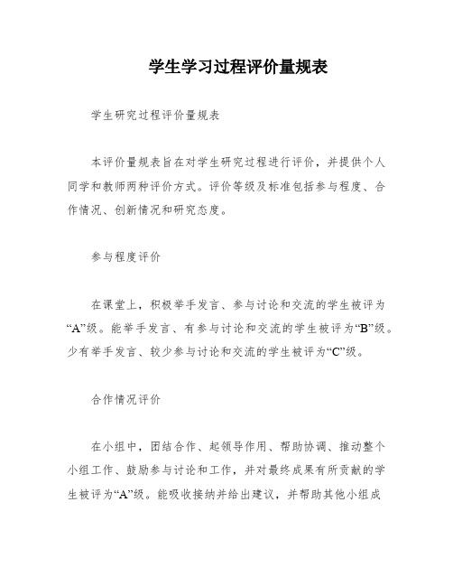 学生学习过程评价量规表