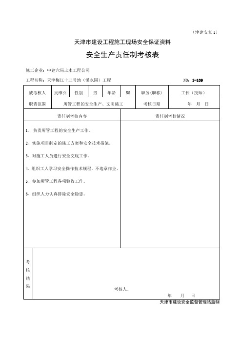 安全生产责任制考核表