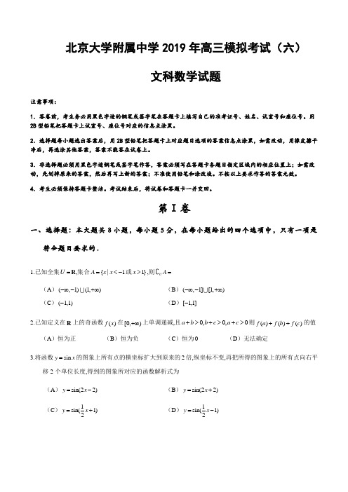 北京大学附属中学2019年高三下文科数学模拟考试卷(六)