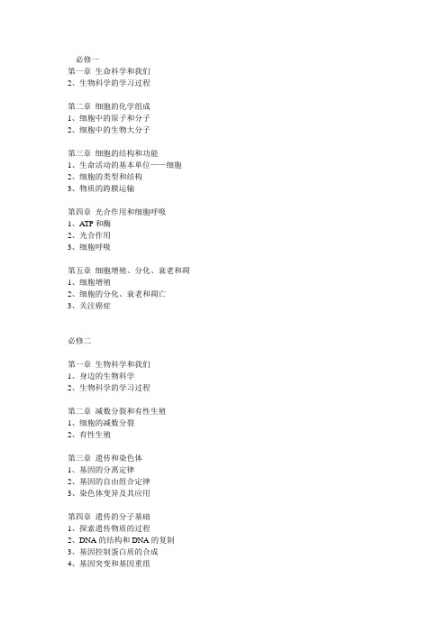苏教版高中生物目录
