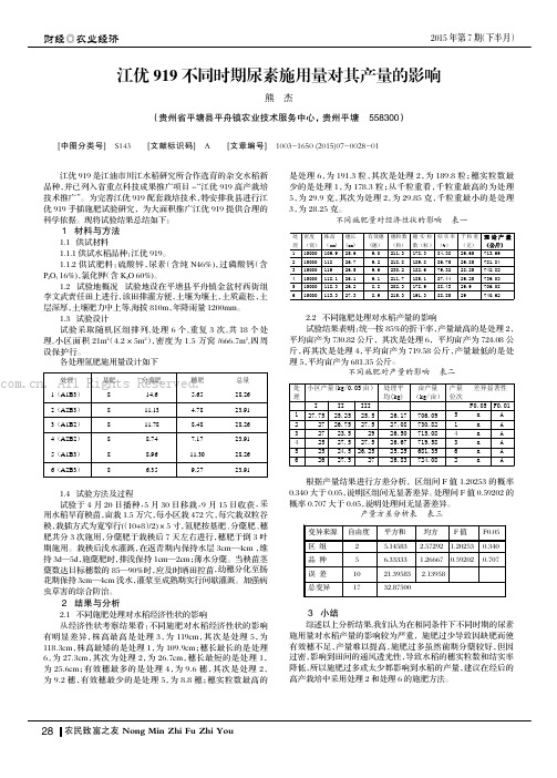 江优919 不同时期尿素施用量对其产量的影响