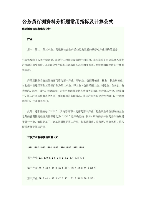 公务员行测资料分析题常用指标及计算公式