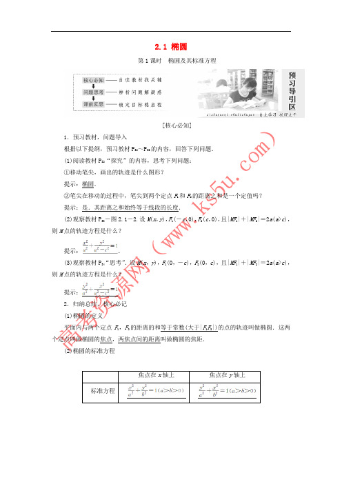 2017-2018学年高中数学 第二章 圆锥曲线与方程 2.1 椭圆教学案 新人教A版选修1-1