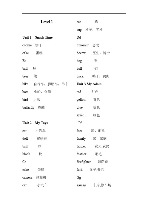 叽里呱啦级别1-级别6英语单词汇总