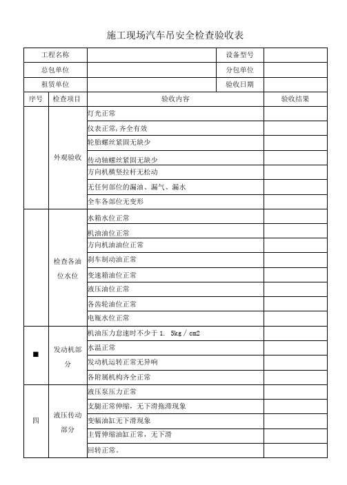 施工现场汽车吊安全检查验收表