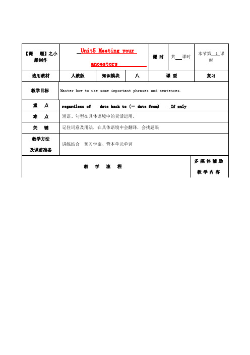 高二英语 Book8 Unit5 Meeting your ancestors教案