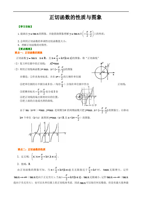 高中数学必修四    正切函数的性质和图象(最全提纲)巩固练习