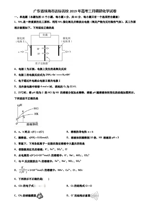 广东省珠海市达标名校2019年高考三月调研化学试卷含解析