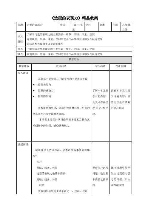 《造型的表现力》精品教案