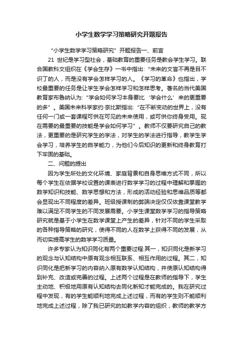 小学生数学学习策略研究开题报告