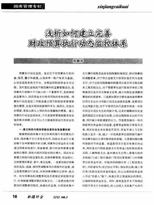 浅析如何建立完善财政预算执行动态监控体系