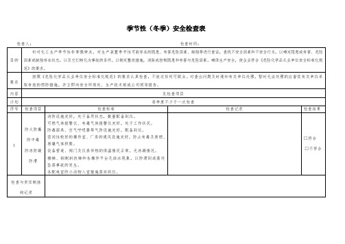 季节性(冬季)安全检查表