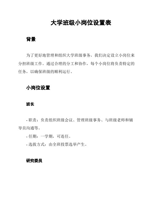 大学班级小岗位设置表