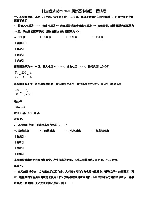 甘肃省武威市2021届新高考物理一模试卷含解析