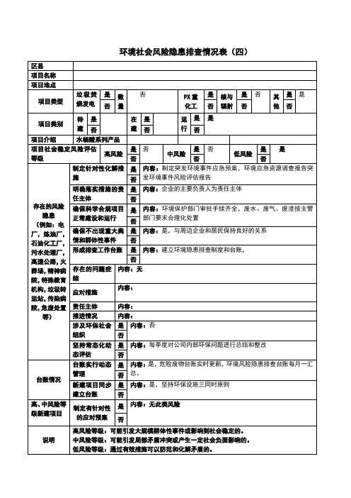 环境社会风险隐患排查情况表