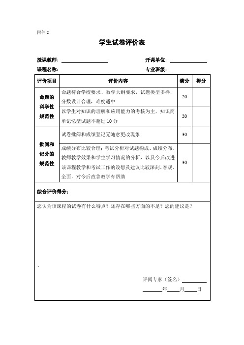 学生试卷评价表.doc