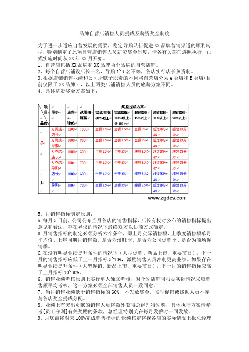 自营店销售人员提成及薪资奖金制度