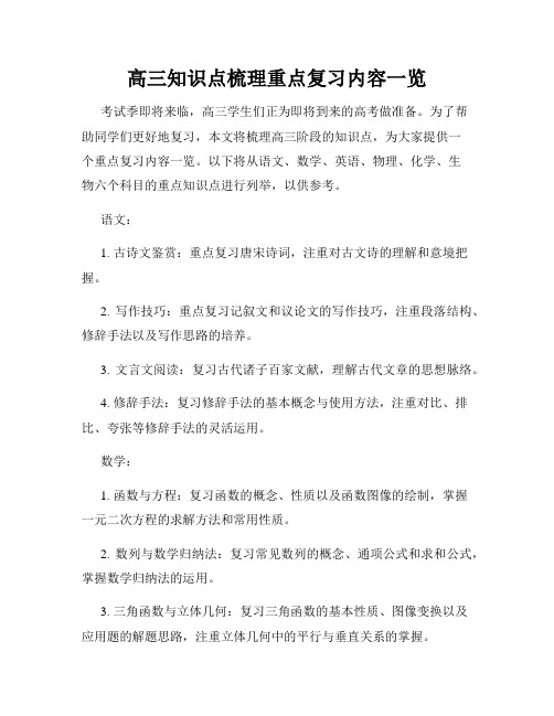 高三知识点梳理重点复习内容一览