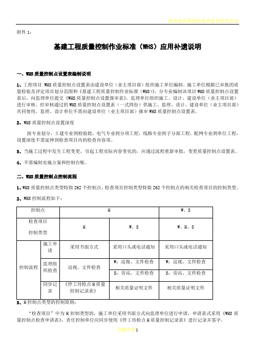 基建工程质量控制作业标准(WHS)应用补遗说明