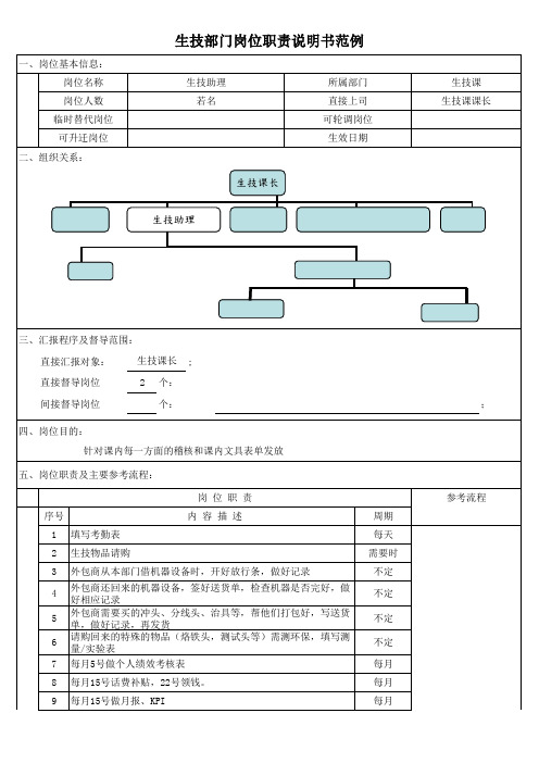 生技助理岗位职责说明书