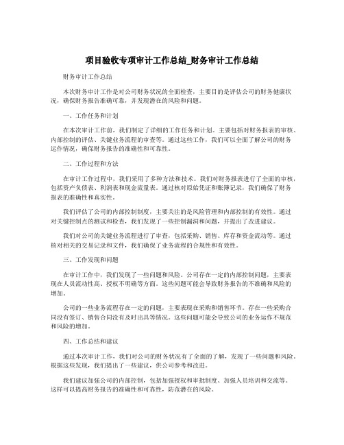 项目验收专项审计工作总结_财务审计工作总结