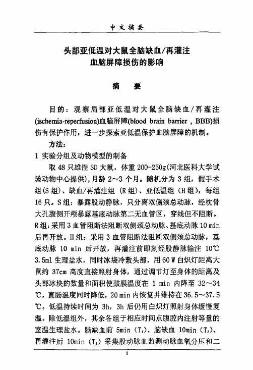 头部亚低温对大鼠全脑缺血再灌注血脑屏障损伤的作用