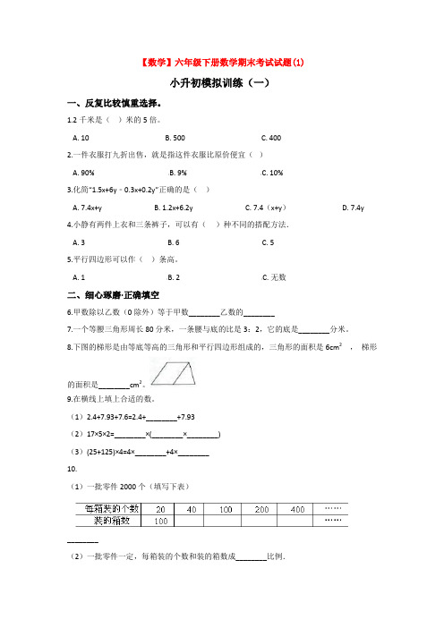 【3套打包】深圳博文学校小升初一模数学试题及答案