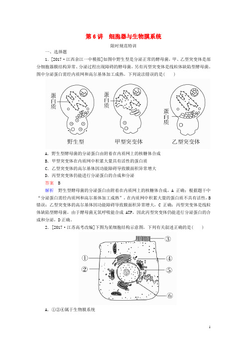 (全国版)19版高考生物一轮复习第6讲细胞器与生物膜系统限时规范特训