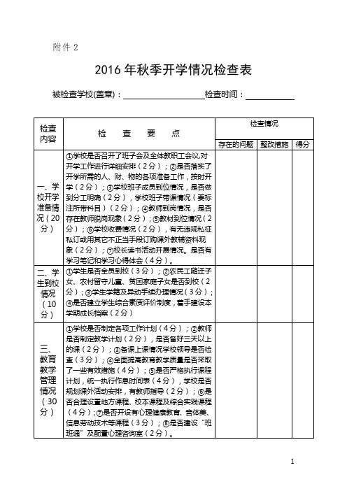 2016年秋季开学情况检查表