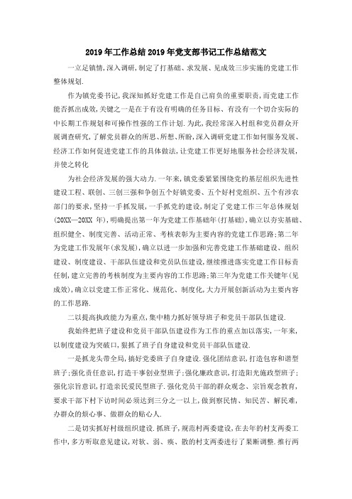 最新-2019年工作总结 2019年党支部书记工作总结范文 精品