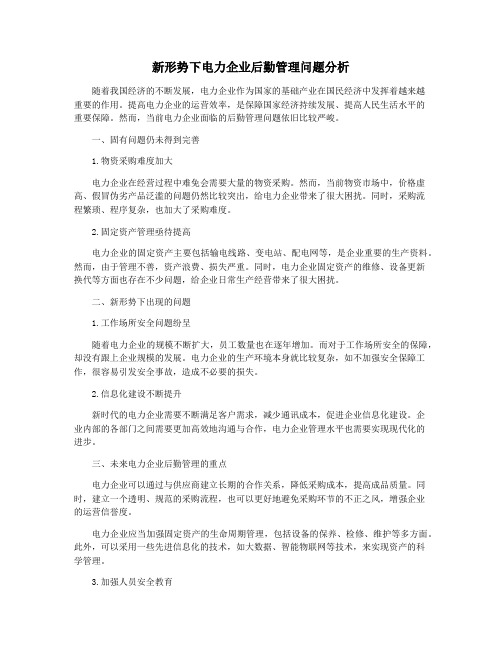 新形势下电力企业后勤管理问题分析