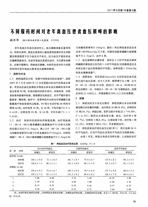 不同服药时间对老年高血压患者血压晨峰的影响