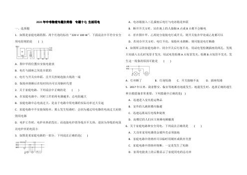 2020年中考物理专题分类卷 专题十七 生活用电(解析版)