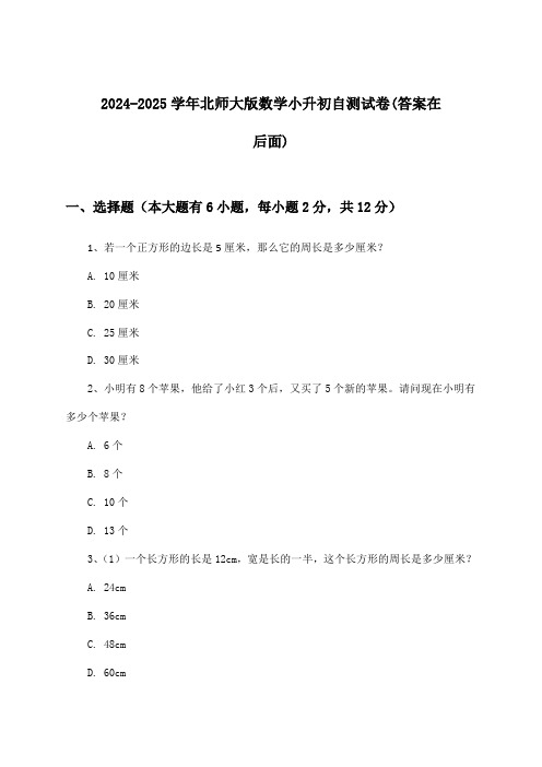 北师大版数学小升初试卷及解答参考(2024-2025学年)