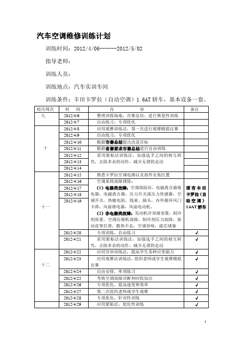 汽车空调维修训练计划