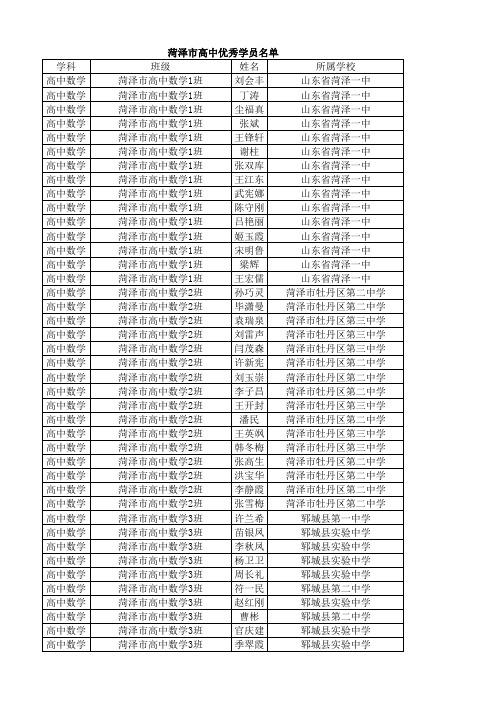 高中优秀学员xls